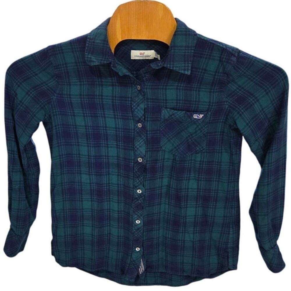 Vineyard Vines Womens Size 4 Plaid Button Down Shirt Long Sleeve Whale Logo